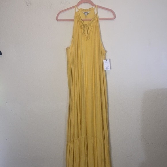 new Nine West long maxi boho yellow tie front tank halter peasant XL boho city - Picture 1 of 16